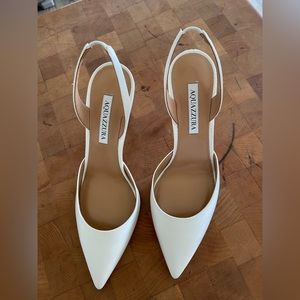 Aquazzura pumps, new-never worn. Nude (white) satin.
